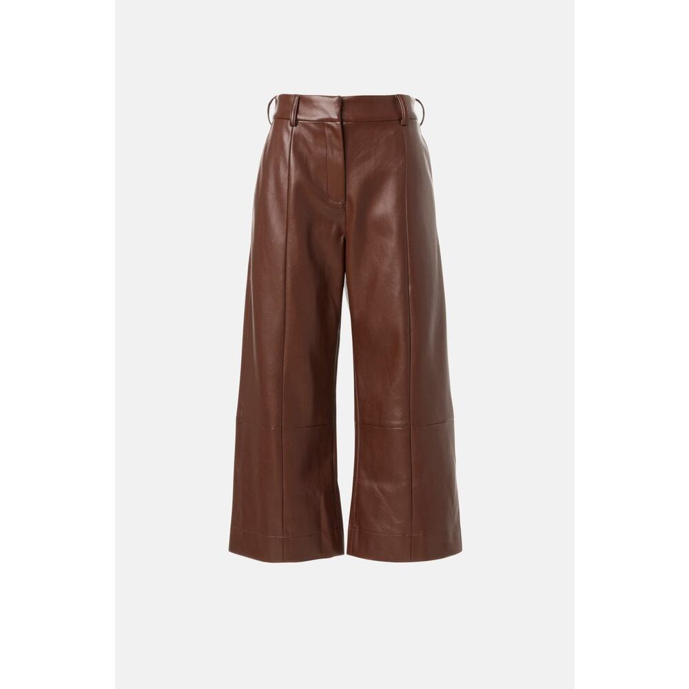 Woven Cropped Jacket and Faux Leather Culotte Pants Set - Brown/Tan - Picture 5 of 12